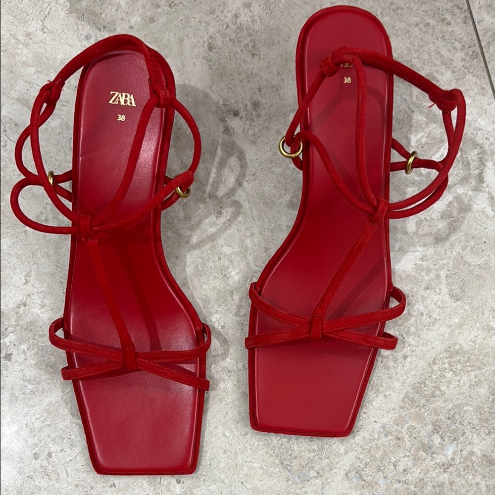 Brand New Zara Suede Red Strappy Heels size 7 - Picture 3 of 6